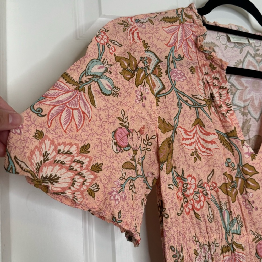 Spartina 449 Elayne Splitneck Dress Calm Waters Floral Chintz Size Medium Pink - Picture 4 of 11